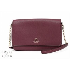 Kate Spade New York Burgundy Saffiano Leather Crossbody Bag Gold Chain Strap